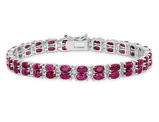 21.60 Carat (ctw) Natural Ruby Two Row Bracelet in Rhodium Plated Sterling Silver